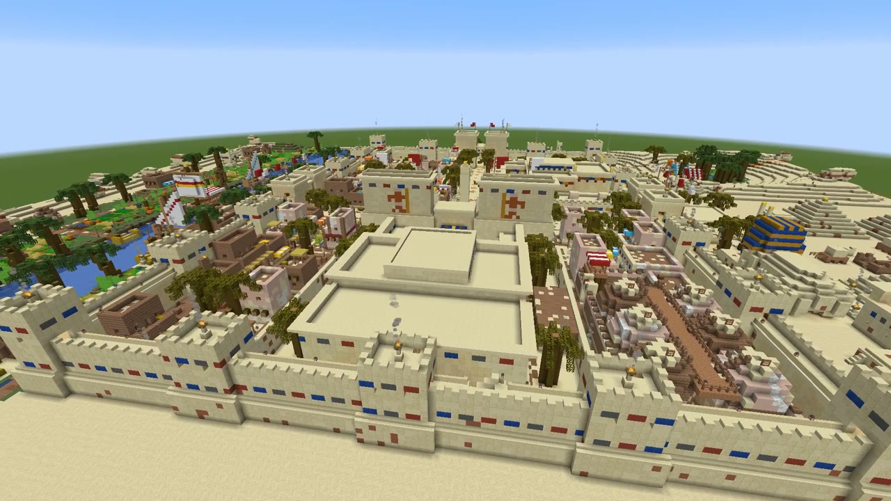 An Egyptian city with a great temple, a market and a river harbour